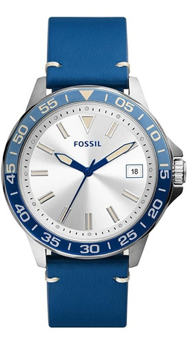 Fossil Bannon Silver Navy Blue Leather Watch Bq2690