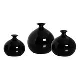 Trio Vaso De Cerâmica Decorativo De Mesa Maia Preto Clássico