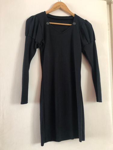 Vestido Negro Corto Manga Larga Talle S