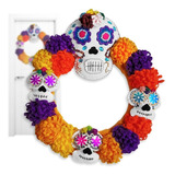 Corona Artesanal Decorativa - Día De Muertos Base Metálica