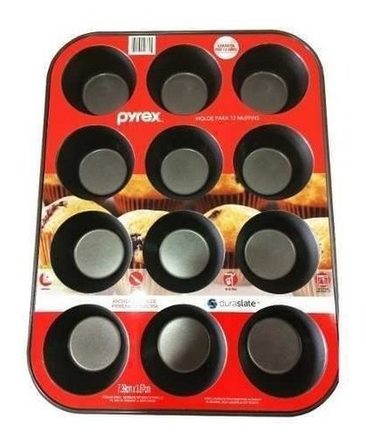 Molde Para 12 Muffins Cupcakes Teflon Horno Fuente Pyrex