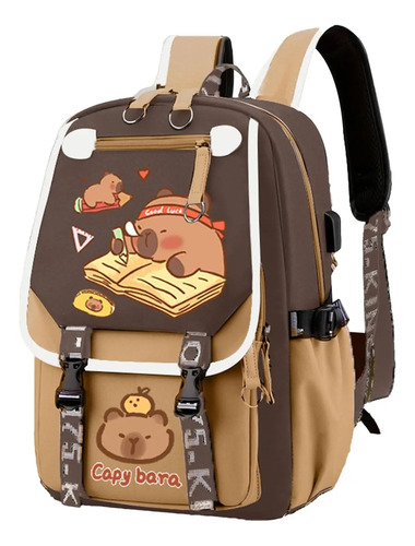 Mochila Capibara Escolar Diseño Kawaii Para Jóvenes Y Niños