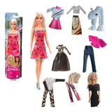 Muñeca Barbie Playa Original Mattel + 8 Conjuntos De Ropa