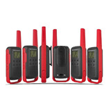 Kit 6 Talkabout Motorola T210 Rádio Comunicador Até 32km + Bandas De Freqüência Uhf Cor Preto