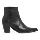 Bota Bico Fino Feminino Cano Curto De Salto Couro Legitimo 