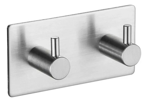 Gancho Perchero Percha Metal Adhesivo Acero Inox Doble Refor Color Plata