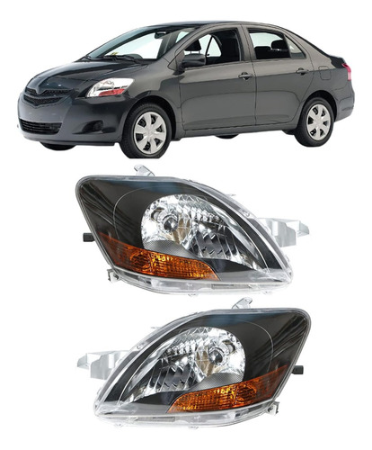 Faros Delanteros De Carcasa Negra Toyota Yaris 2007-2011