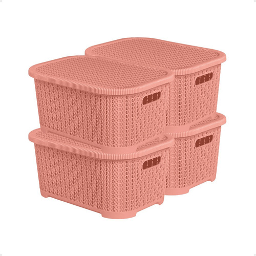 Caja Organizadora Plastica Simil  Rattan X 4u 36x25x17 Gris