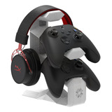 Suporte De Mesa Para 2 Controles Headset Xbox One X Sx Ps5 Cor Branco