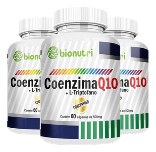 3x Coq 10 Coenzima Q10 + L-triptofano 500mg Puro Bionutri