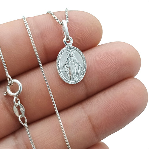 Cadena Y Dije Virgen Milagrosa En Plata 925 Italiana