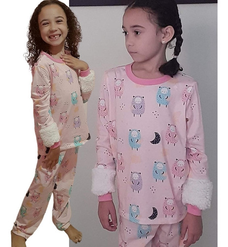 Conjunto Infantil Menina Rosa Pijama Meia Estação Tam 8 A 16