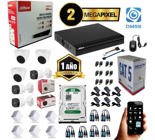 Cctv Kit Dahua Xvr 8ch + 6 Camaras 1080p Full Hd + Disco 1tb