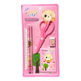 Kit 6 Papelería Kawaii Tijeras Lápiz Regla Goma Cuaderno