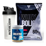 Kit Whey Protein 1kg + Creatina 100% Pura + Brinde