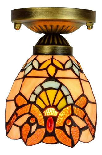 Lámpara De Techo Barroca Estilo Tiffany, Vidrieras Amarillas