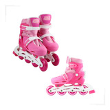 Patins Rosa 4 Rodas Led Infantil Ajustável Menina Inline