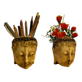 Maceta Decorativa O Porta Lapices / Velas Cabeza Buda 9cm Fw