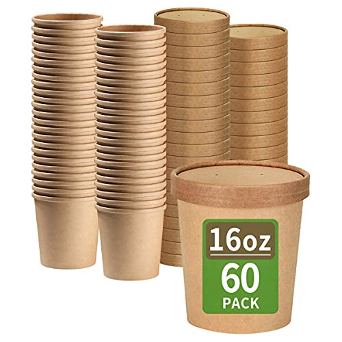 60 Paquetes De Vasos De Papel De 16 Oz Tapas, Vasos Des...