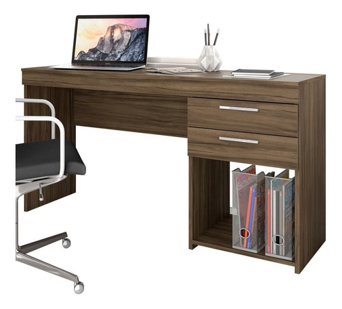 Mesa Para Escritório Office 2 Gavetas Nogal Trend