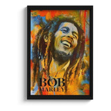Quadro Decorativo Bob Marley Music C/ Vidro E Moldura A3