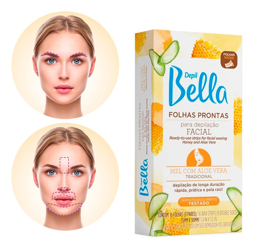 Folhas Prontas Depilação Facial Mel Depil Bella 16un