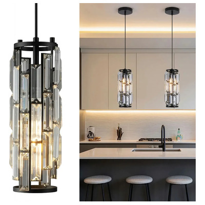 Lampara Colgante Moderna Decorativas Candelabro De Cristal Para Cocina, Barra, Comedor, Sala 1 Luz 60w Ajustable Color Negro