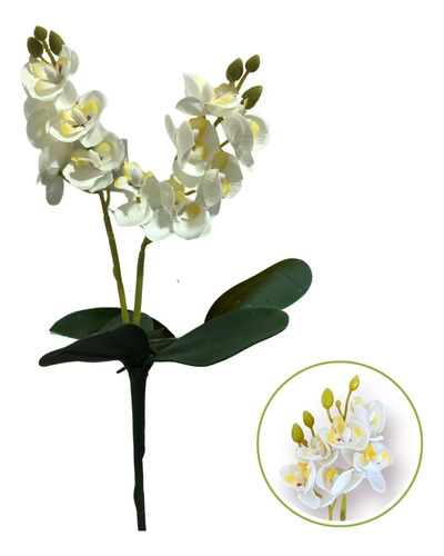 Flor Orquídea Artificial 2 Ramos Silicone Com Folha Realista