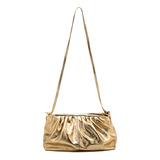 Bolsa Clutch Franzida Com Alça Transversal Preta Couro Acambamento Dos Ferragens Grafite Cor Ouro/light Desenho Do Tecido Único