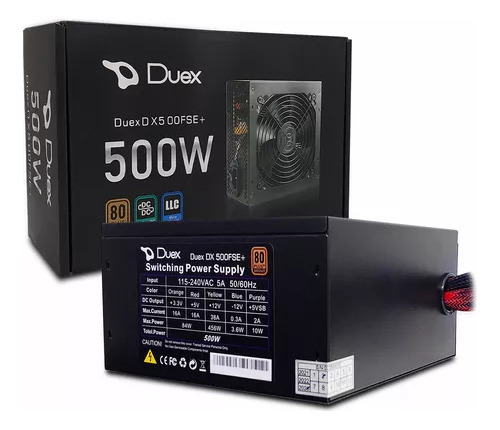 Fonte Duex 500fse+, 500w, 80 Plus Bronze, Pfc Ativo Cor Prata 110v/220v