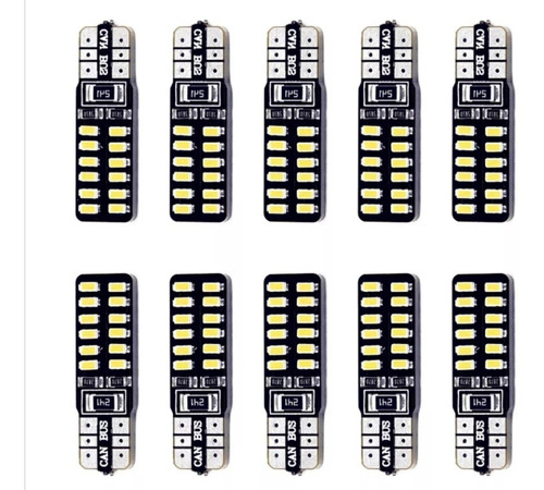 10 Focos Led Pellizco T10 Canbus 24 Chip 3014 168 194 W5w 