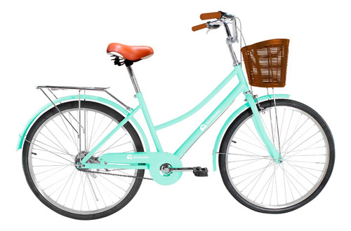 Bicicleta Urbana De Paseo R26 Doble Freno Vintage Canastilla Color Azul Turquesa