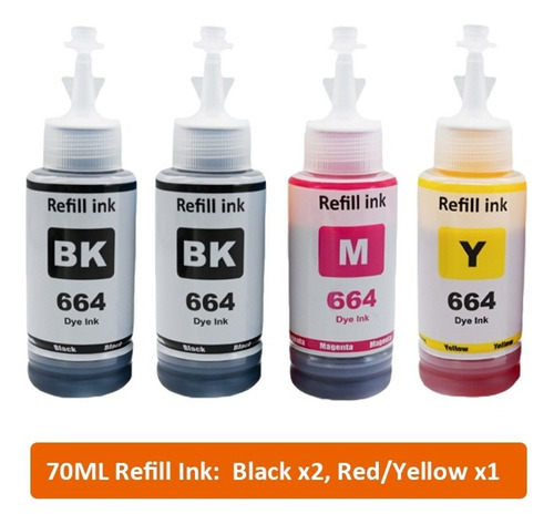 Tinta De Recarga De 4 Colores 664 Para L380 L365 L375 L395 L