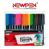 Caneta Pincel Brush Pen Newpen Estojo Com 16 Un. 12 Cores!!!