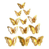 Kit 12 Borboletas 3d Decorativas Camadas Metalizadas Dourada
