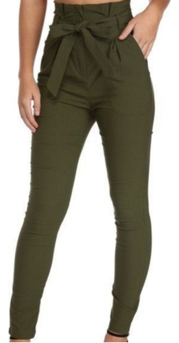 Pantalon De Dama Con Moño Juvenil Colores Claros Verde Musgo