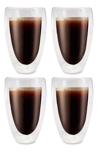 Set X4 Vaso Alto Doble Vidrio Templado 450ml Color Transparente