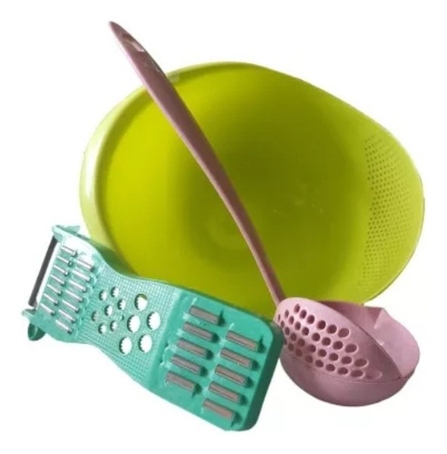 Kit Cocina Colador Arroz Cucharon Colador Rallador Multiusos