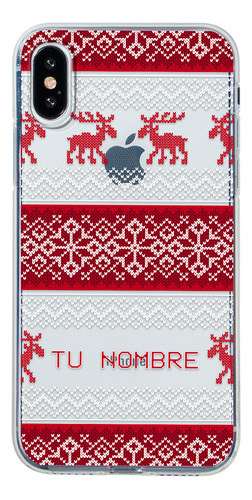 Funda Para iPhone Ugly Sweater Navideño Rojo Con Tu Nombre