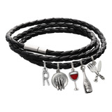 Pulsera Mesero Dije Cubiertos Plato Vino Copa Letra Inicial