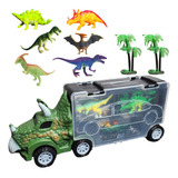 Auto Camion De Dinosaurio Jurassic Grande + 6 Dinos De Goma