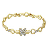 Brazalete Oro 14k Lam Mariposa Swarovski 19-21cm Ajustable 