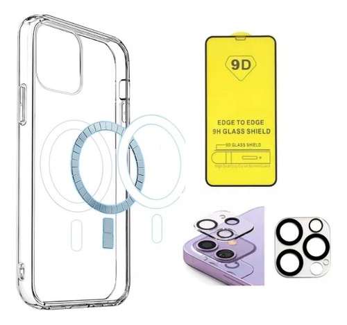 Funda Magsafe Magnética Para iPhone + Vidrio 9d + Protec Cam