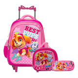 Kit Mochila Infantil Rodinha Feminina Patrulha Canina 3d