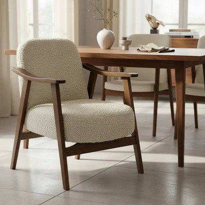 Silla Ocasional Taro Moderna Madera Nogal Sillón Individual Curly Nogal Beige | Meses sin interés