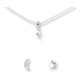 Conjunto Collar Aros Desigual Luna Rayo Estrella Plata 925