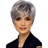 Peruca Grisalha Feminina Curta Branco Wig  02 Grisalho