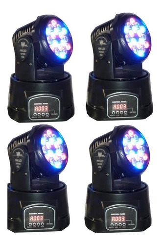 Pack 4 Unidades Cabezal Movil 18 Led X 3w Rgb Dmx 12 Ch Dj