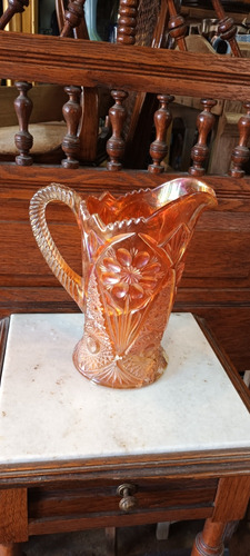 Antigua Jarra De Cristal Carnival Glass Con Base Cachada 