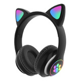 Auricular Vincha Orejas De Gato Bt Luz Led Ranura Micro Sd